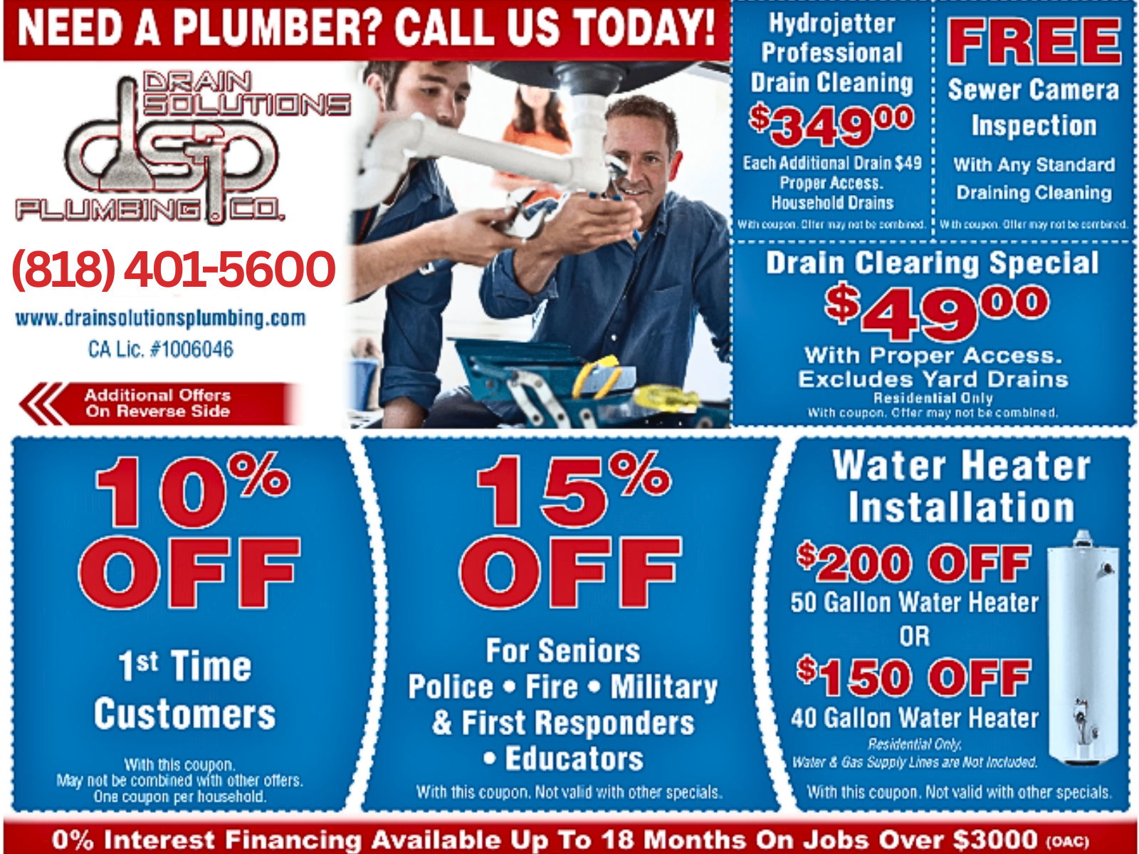 Drain Solutions Plumbing Co. coupons and special offers.