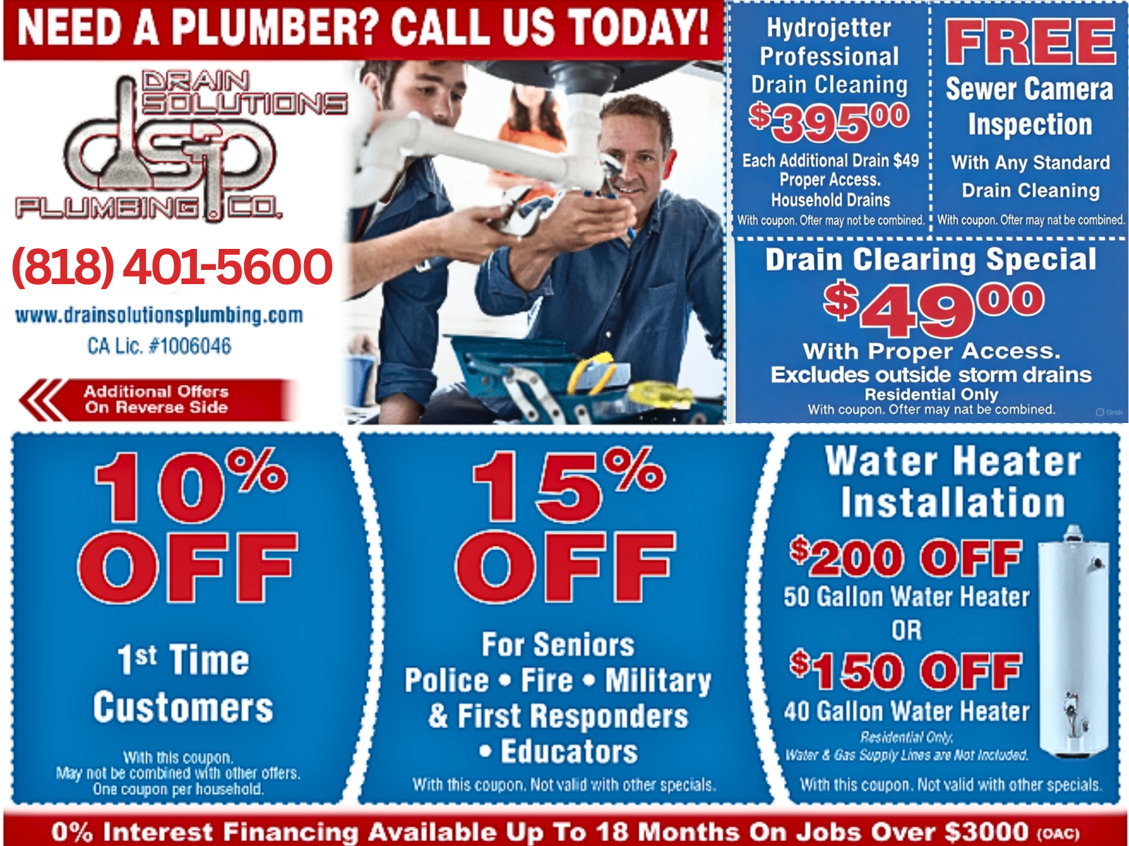Drain Solutions Plumbing Co Coupons and Specials
